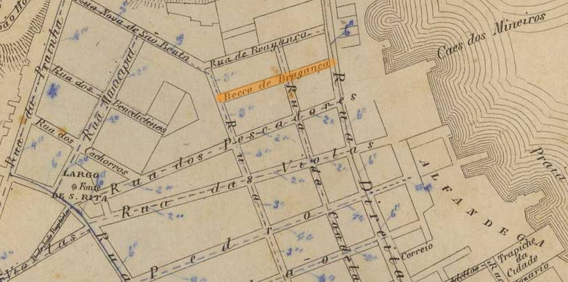 GUIA e plano da cidade do Rio de Janeiro. [S.l.: s.n.], 1858. 1 planta ; 30,2 x 40,7 em f. 35,5 x 47cm. Acervo digital da Biblioteca Nacional.