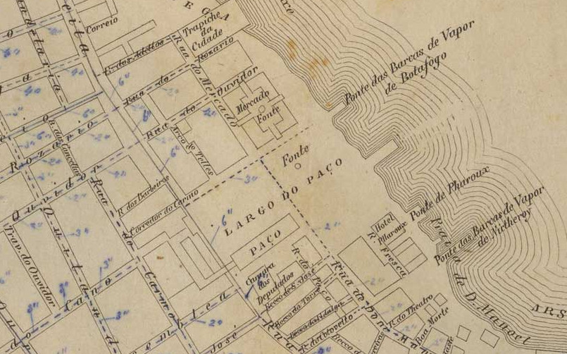 GUIA e plano da cidade do Rio de Janeiro. [S.l.: s.n.], 1858. 1 planta ; 30,2 x 40,7 em f. 35,5 x 47cm. Acervo digital da Biblioteca Nacional.