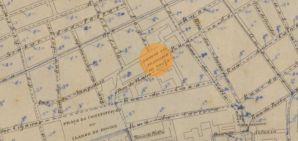 GUIA e plano da cidade do Rio de Janeiro. [S.l.: s.n.], 1858. 1 planta ; 30,2 x 40,7 em f. 35,5 x 47cm. Acervo digital da Biblioteca Nacional.