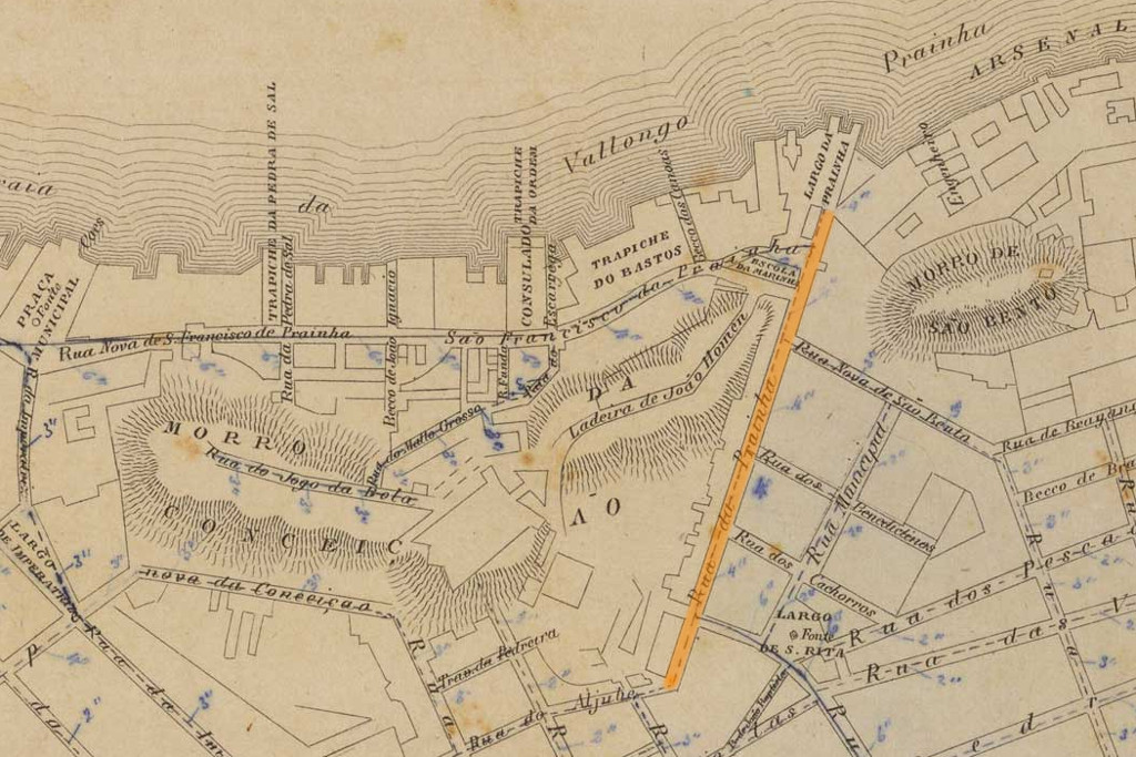 GUIA e plano da cidade do Rio de Janeiro. [S.l.: s.n.], 1858. 1 planta ; 30,2 x 40,7 em f. 35,5 x 47cm. Acervo digital da Biblioteca Nacional.