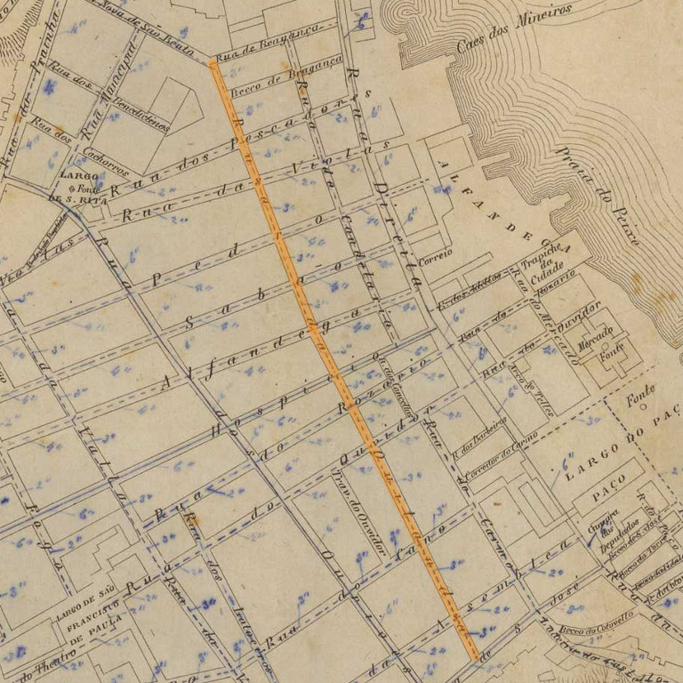 GUIA e plano da cidade do Rio de Janeiro. [S.l.: s.n.], 1858. 1 planta ; 30,2 x 40,7 em f. 35,5 x 47cm. Acervo digital da Biblioteca Nacional.