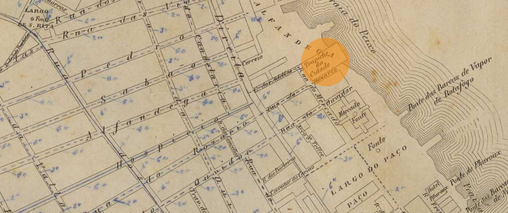 Trapiche da Cidade no Guia e Plano da cidade do Rio de Janeiro, 1858, publicado por A. M. Mc. Kinney e Roberto Leeder. Acervo digital da Biblioteca Nacional.