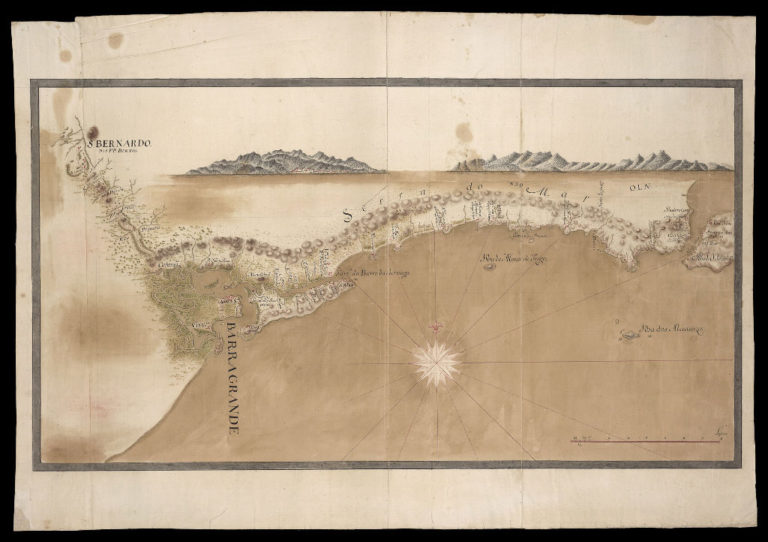 MAPA da costa desde a ilha de São Sebastião até a Barra Grande de Santos, [17--]. Acervo digital da Biblioteca Nacional.