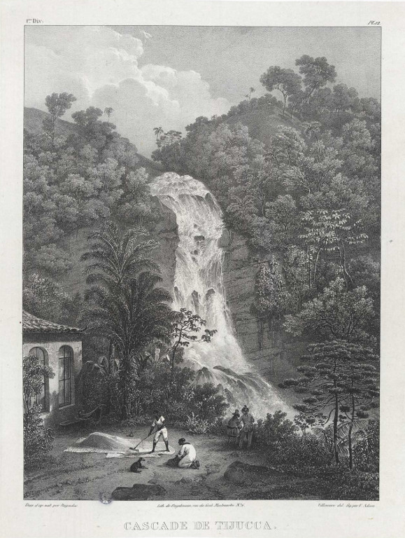 Louis-Jules-Frédéric Villeneuve (1796-1842). Cascata da Tijuca. Acervo digital da Biblioteca Nacional.