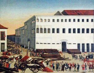 Reedificação do Recolhimento do Parto. Museu da Chácara do Céu. Pintura de João Francisco Muzzi (1789)