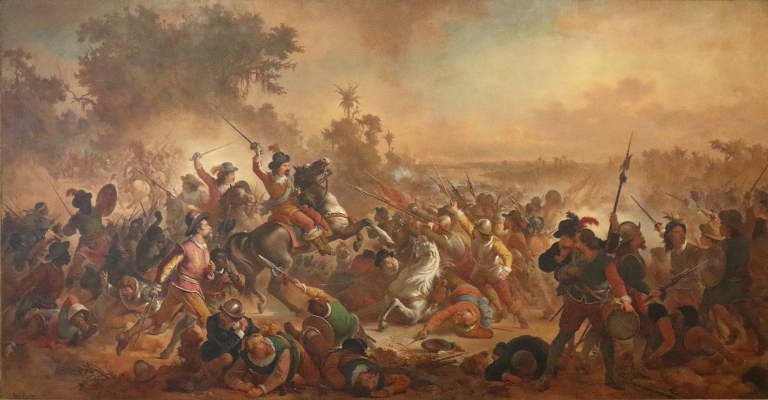 Batalha dos Guararapes, de Victor Meirelles. Óleo sobre tela, 500 x 925 cm, 1875. Museu Nacional de Belas Artes, Rio de Janeiro.