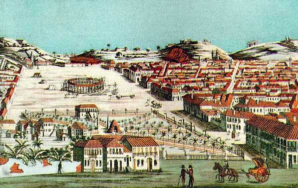 Franz Josef Frühbeck: O Campo de Santana, no centro do Rio de Janeiro, 1818 Watercoloured engraving, via 