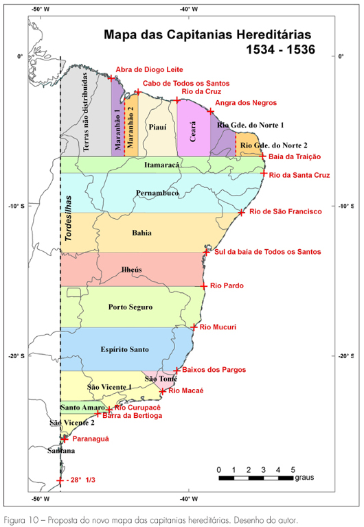 Mapa das Capitanias Hereditárias 1534-1536, por Jorge Pimentel Cintra [CC BY-SA 4.0]